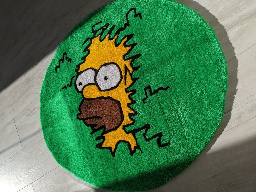 Homer Simpson in Bush Handmade Rug Personalized Area Rug Simpsons Floor Carpet Wall Hanging Rugs