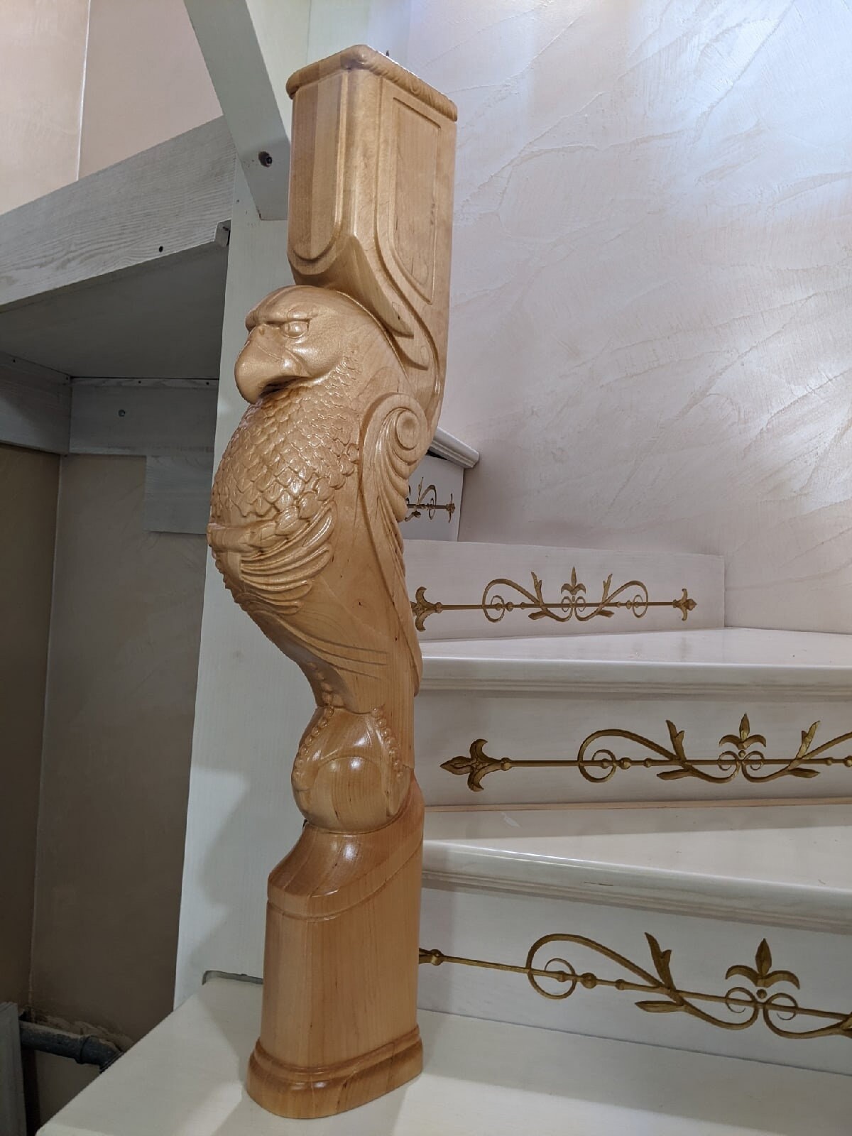 Eagle Statue Stair Finial Wooden Stairs Baluster Carved Etsy