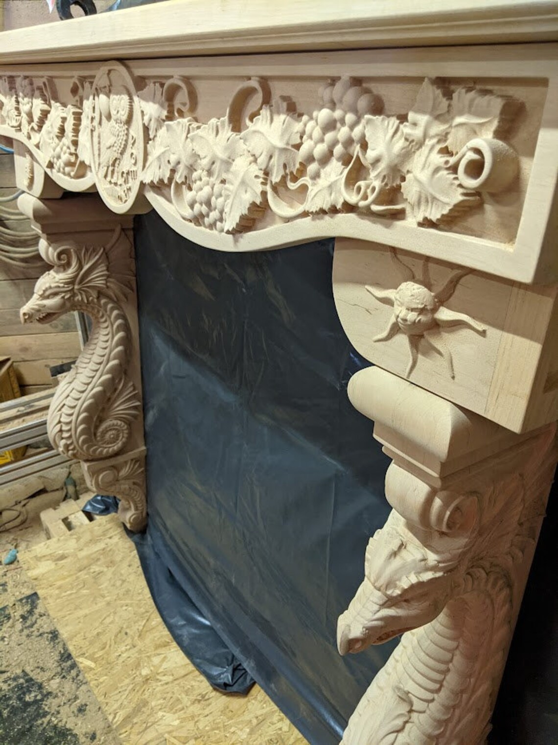 Fireplace Shelf, Wooden Mantelpiece, Fireplace Surround, Lion Interioor