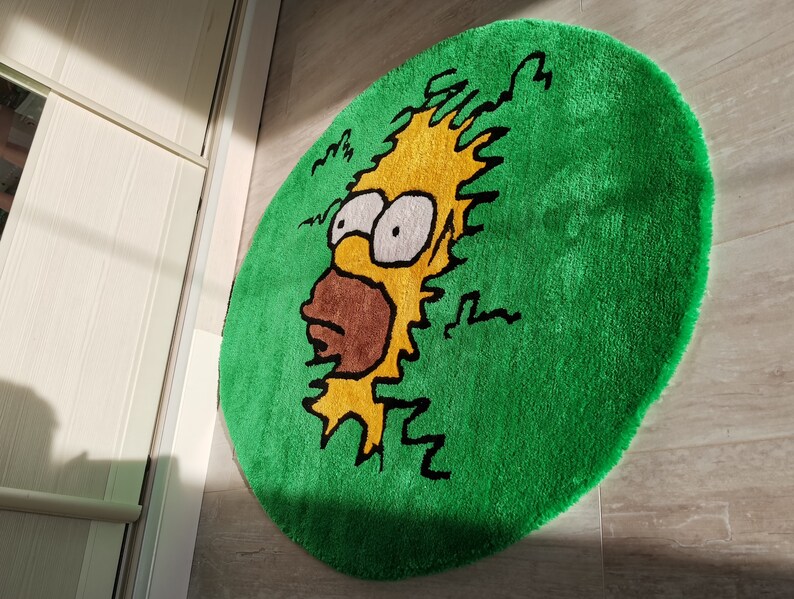 Homer Simpson in Bush Handmade Rug Personalized Area Rug Simpsons Floor Carpet Wall Hanging Rugs