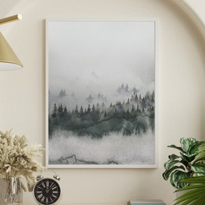 Printable Wall Art | PNW Forest Painting | Neutral Wall Art | Digital Painting | Tree Painting | Canvas Art