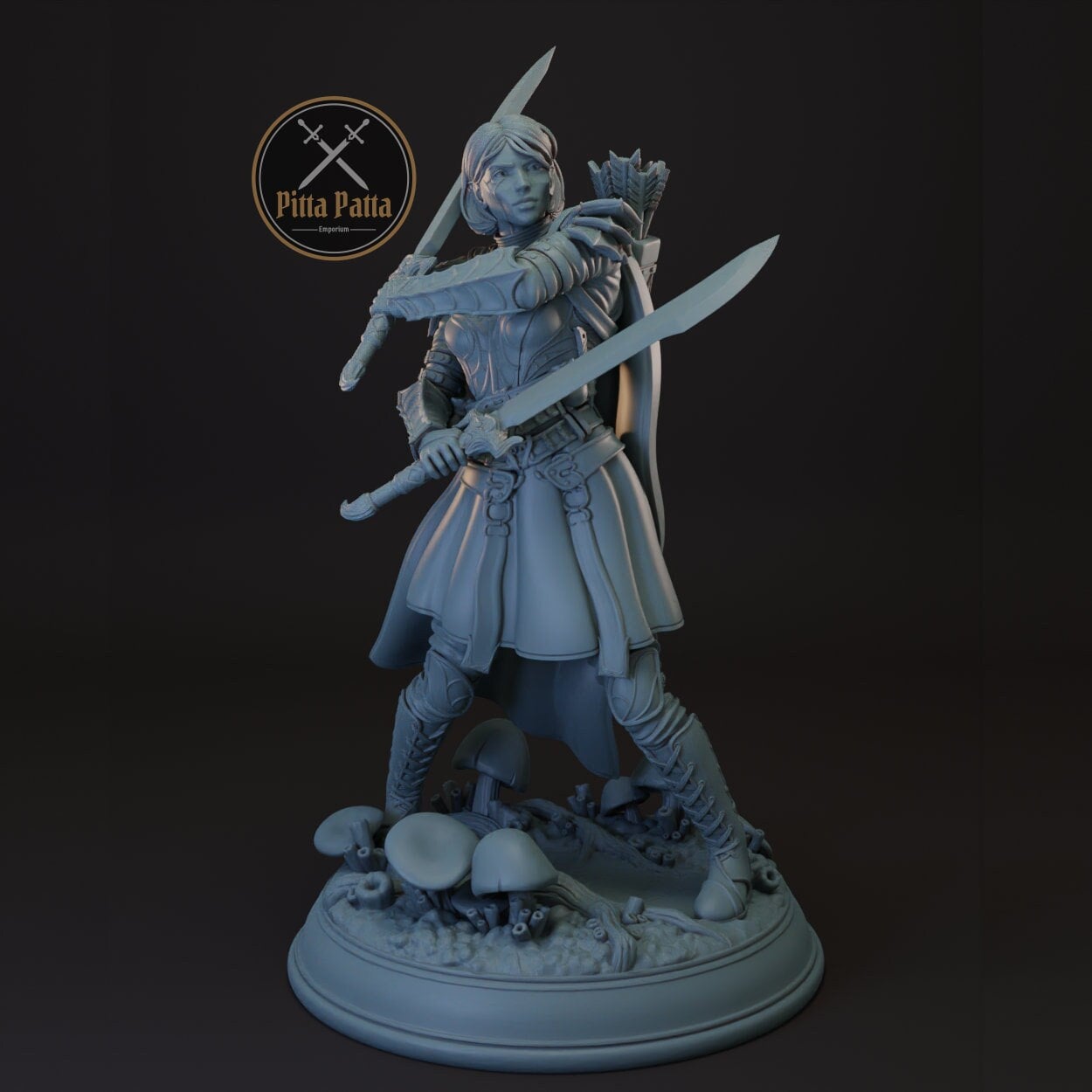 Drow | Elf Female Ranger | Fighter -Swords- Tabletop Miniature for Dungeons and Dragons | Pathfinder | DND