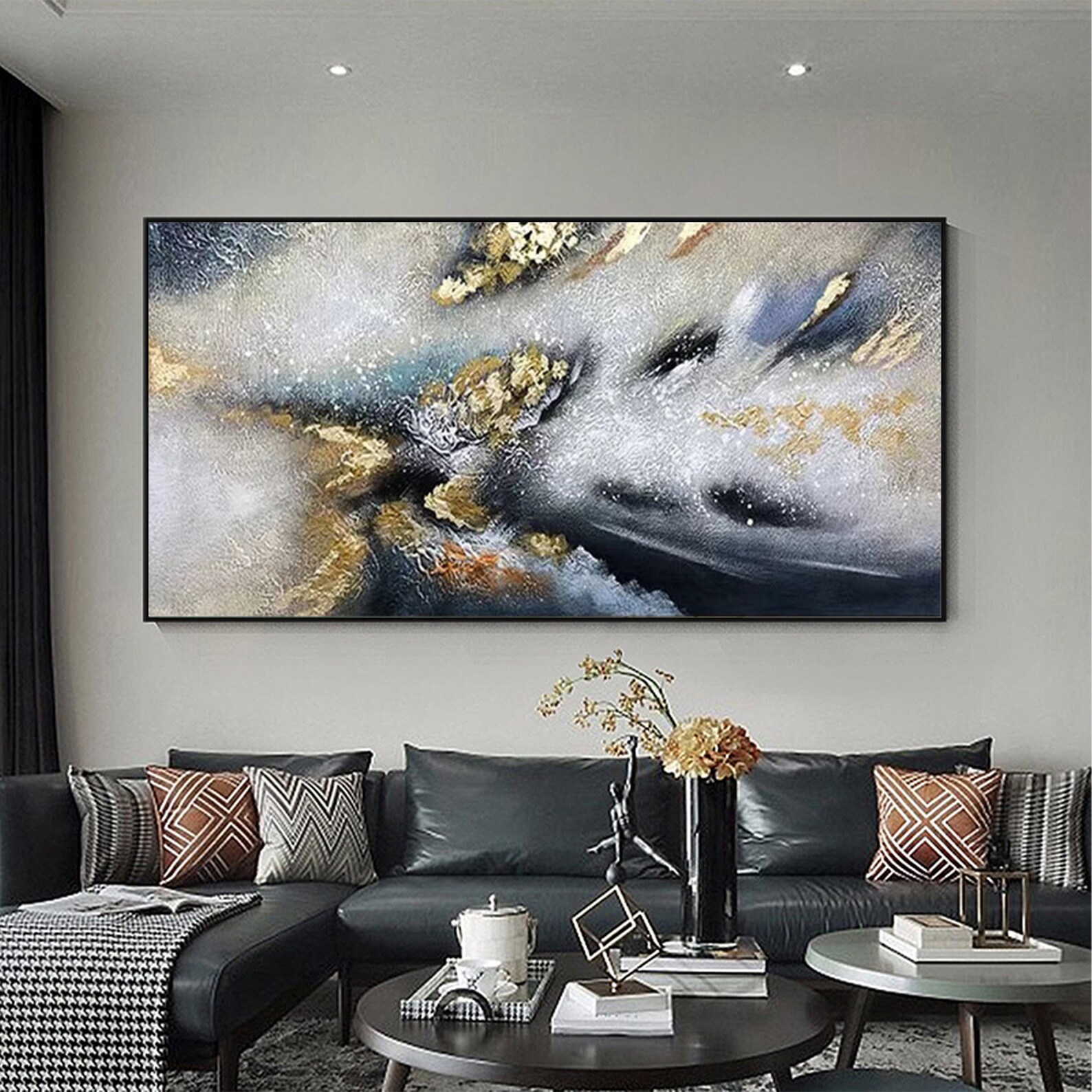 Original Abstract Gold Foil Oil Painting on Canvas Large Etsy