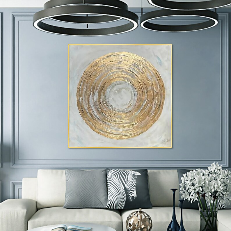 Extra Large Golden Circle Oil Painting on Canvas Abstract - Etsy