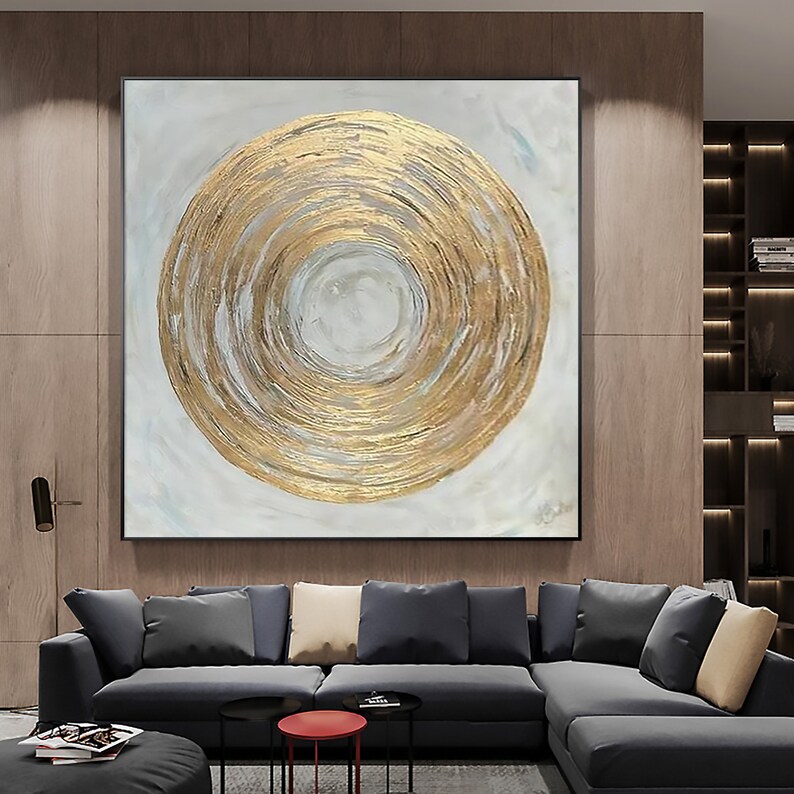 Extra Large Golden Circle Oil Painting on Canvas Abstract - Etsy