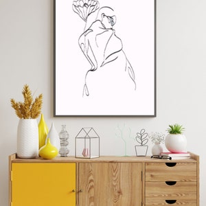 Line Art Woman Body Print, Flower Woman Line Art, Minimal Woman Wall Art, Female Art Poster, Woman Line Drawing, Modern Printable Line Art