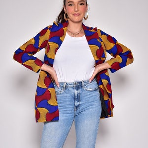 Wachs-Blazerjacke aus 100 % Baumwolle – Eleganz in Rot, Gelb und Blau