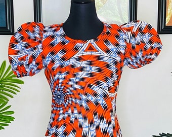 Mid-length orange wax dress/ Women's dress/ Ankara dress/ wax dress