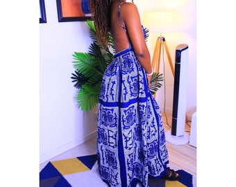 Robe pour femme en wax/ Robe dos nu plongeant/ Robe africaine/ Robe d'été