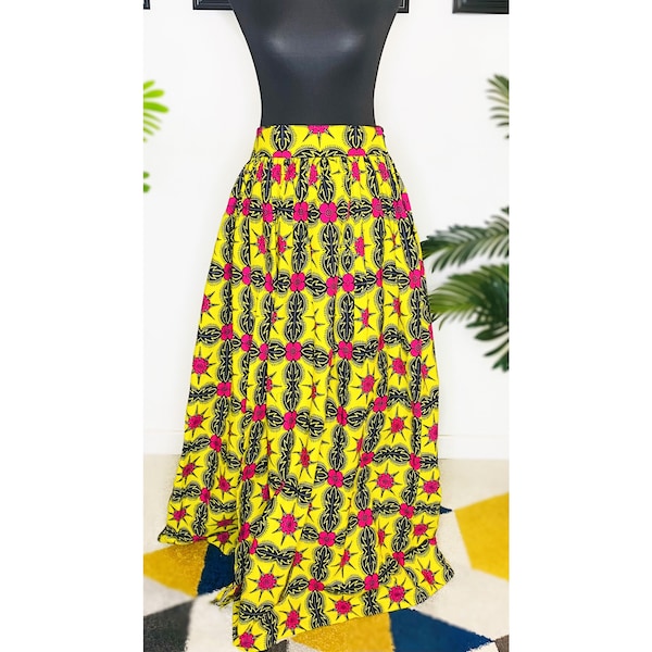 Longue jupe wax/ jupe maxi africaine/ jupe d'été/ jupe taille haute