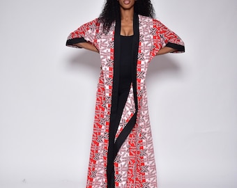 Long kimono en wax/ kimono en pagne/ robe kimono africain