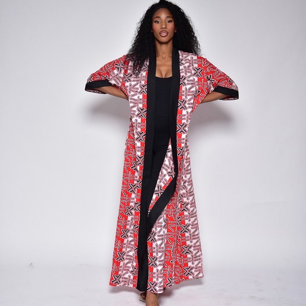 Long kimono en wax/ kimono en pagne/ robe kimono africain