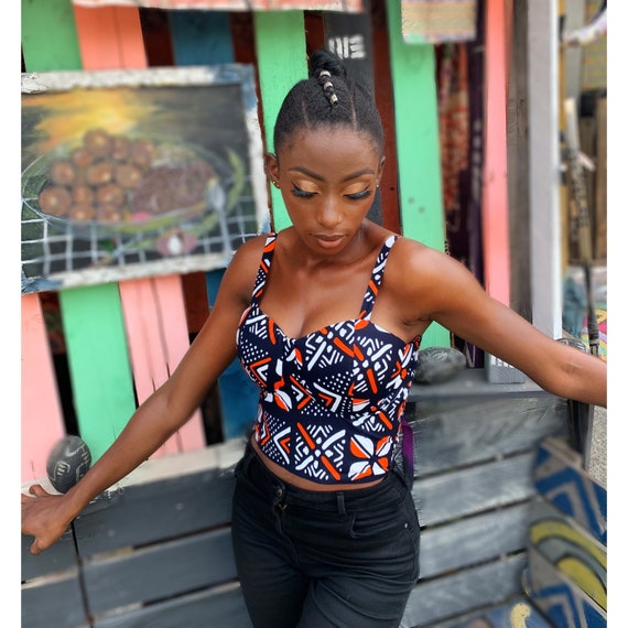 Crop Top Court noir en Wax Style Africain Moderne et Chic Etsy France