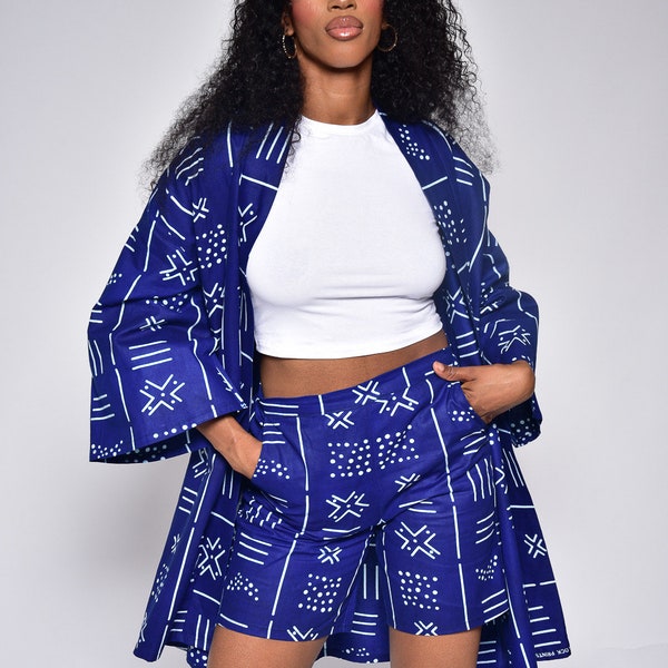 Ensemble Kimono & Short en Wax à Imprimé Géométrique