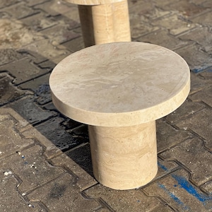 Travertine Coffee Table - Stone Side Table - %100 natural stone