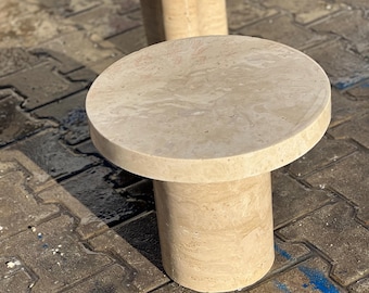 Travertine Coffee Table - Stone Side Table - %100 natural stone