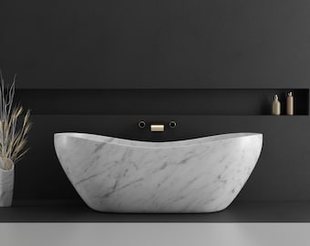 Carrara Marble Bathtub - Natural Stone Bathtub for Modern Bathrooms - Handmade Spa Quality Marble Tub