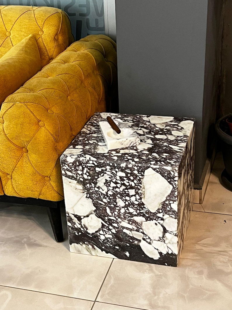 Handcrafted Solid Marble Cube Table – Designer Statement Piece image 11