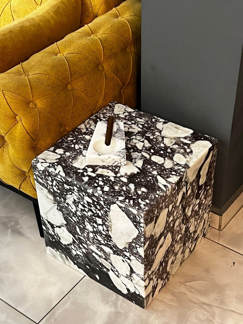 Handcrafted Solid Marble Cube Table – Designer Statement Piece image 6