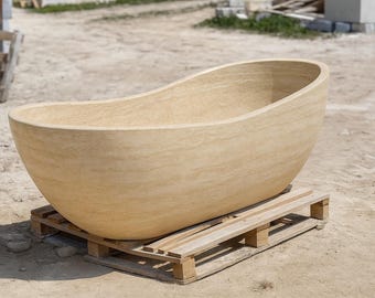 Travertine Natural Stone Bathtub for Modern Bathrooms - Handmade Spa Quality Marble Tub