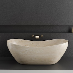 Marble Bathtub - Travertine Natural Stone Bathtub for Modern Bathrooms - Handmade Spa Quality Marble Tub
