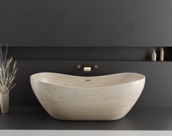 Marble Bathtub - Travertine Natural Stone Bathtub for Modern Bathrooms - Handmade Spa Quality Marble Tub