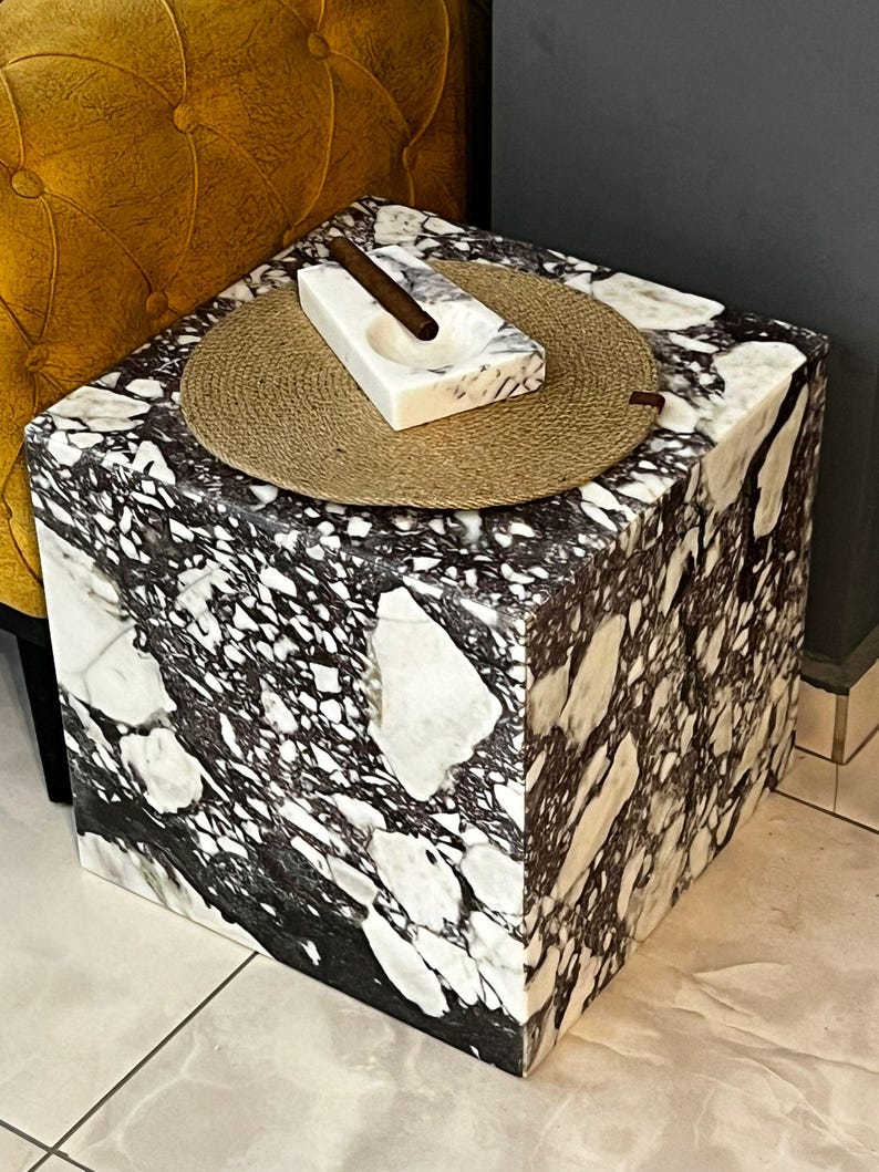 Handcrafted Solid Marble Cube Table – Designer Statement Piece image 3