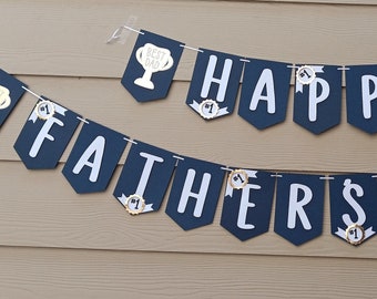 Happy Father's Day Banner: Navy, White & Gold Party Decor. Dad sign.