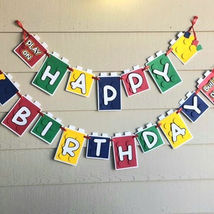 Building Blocks themed Birthday Banner. Brick party Happy Birthday. Birthday Bunting. Playroom decor. Lego fan birthday party decorations