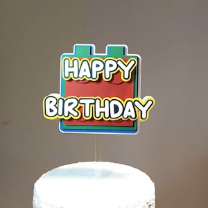 Building Blocks Birthday Cake Topper: 3D Brick Party Decor
