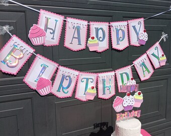 Cupcake Birthday Banner: Holographic Party Decorations