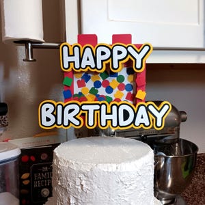 Building Blocks themed Birthday Cake Topper. Brick party Happy Birthday.   Bricks and Blocks Birthday party decorations