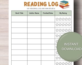 Reading Log Printable: Book Review Tracker (PDF)