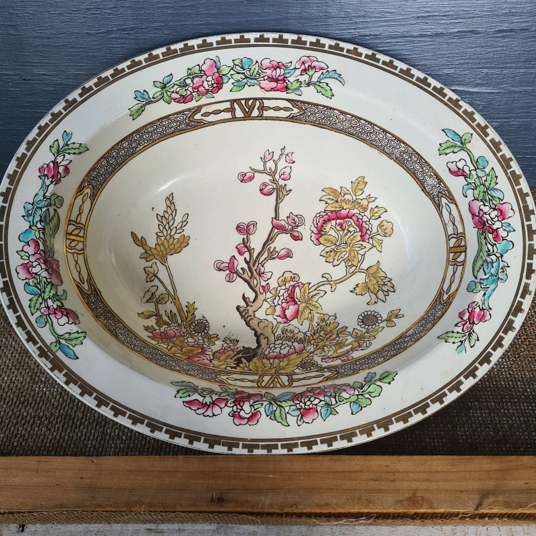 Vintage Meakin Deep Oval Indian Tree Serving Dish Etsy