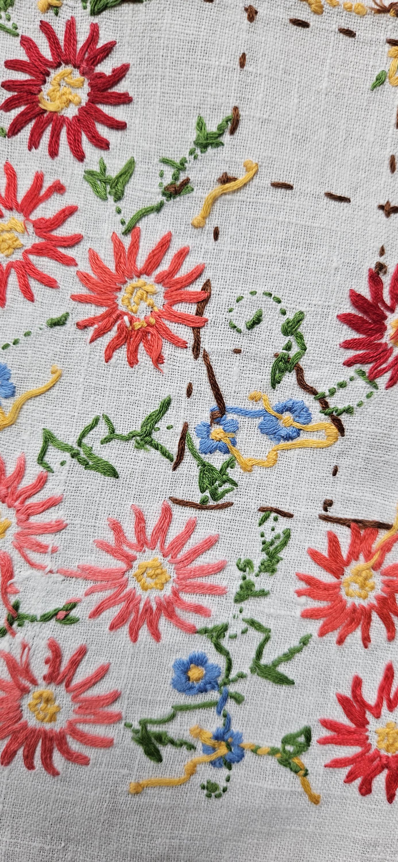 French square Vintage floral embroidered tablecloth