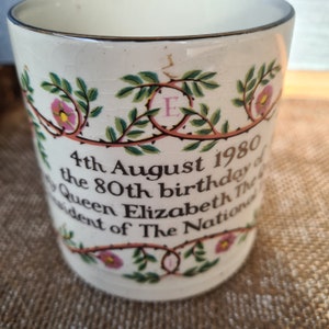 Vintage 1980 National Trust mug Elizabeth Queen Mother 80th birthday