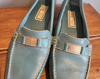 Vintage Italian leather teal loafers HB Italia