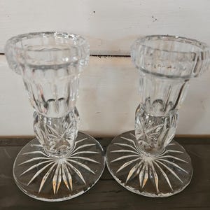 Vintage pair of cut glass Starburst candle holders