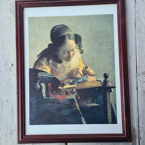 Vintage framed print of The Lacemaker by Jan Vermeer