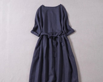 Navy Linen Dress - Etsy