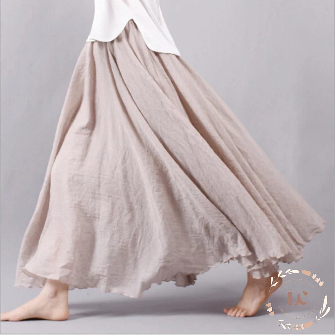 Soft Cotton Linen Maxi Skirt Pleated Linen Boho Long Skirt Etsy