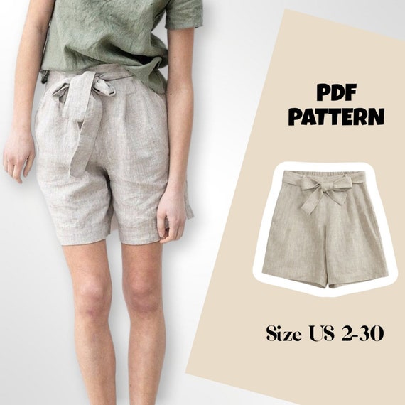 Linen Shorts Sewing Pattern PDF Wide Women Shorts High Waisted - Etsy