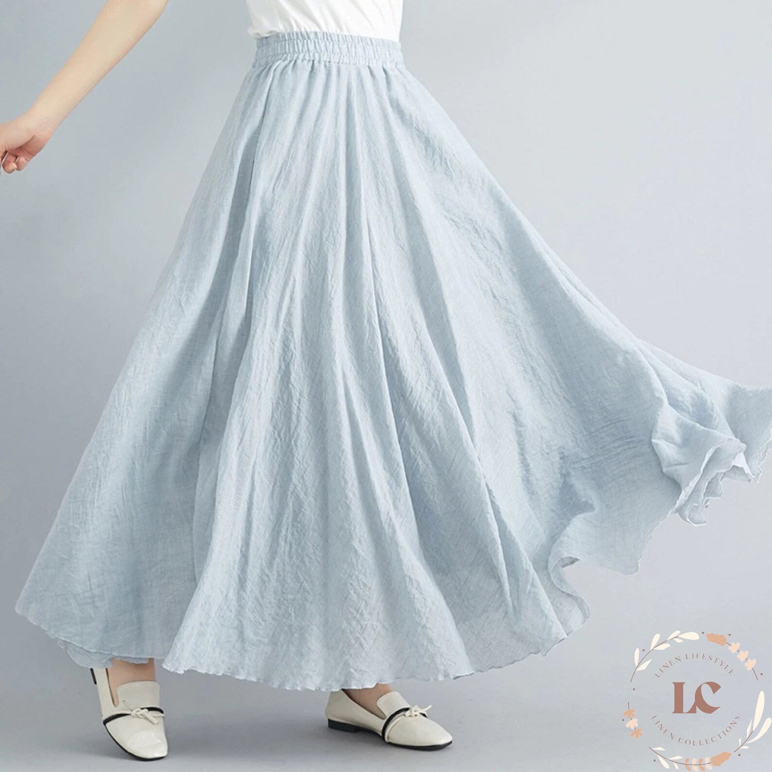 Soft Cotton Linen Maxi Skirt Pleated Linen Boho Long Skirt Etsy