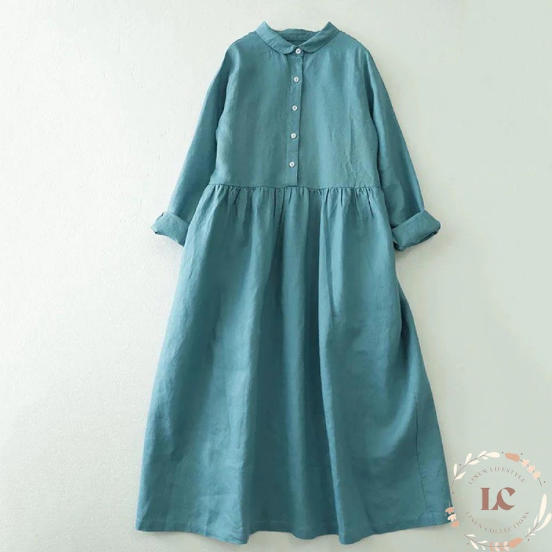 Linen Dress Linen Shirt Dress Linen Midi Dress Waist Belt Etsy
