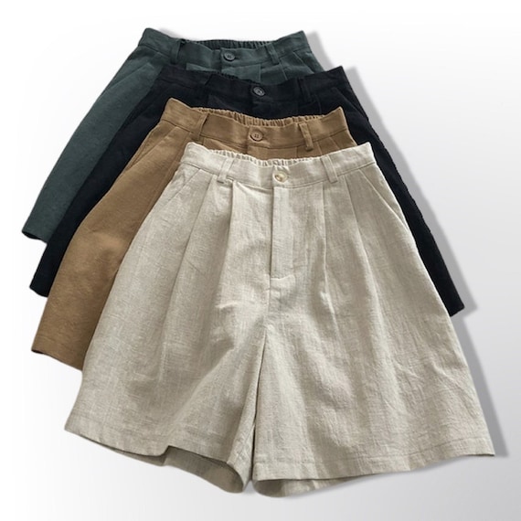 Cotton Linen High Waist Retro Shorts for Woman Womens Organic - Etsy