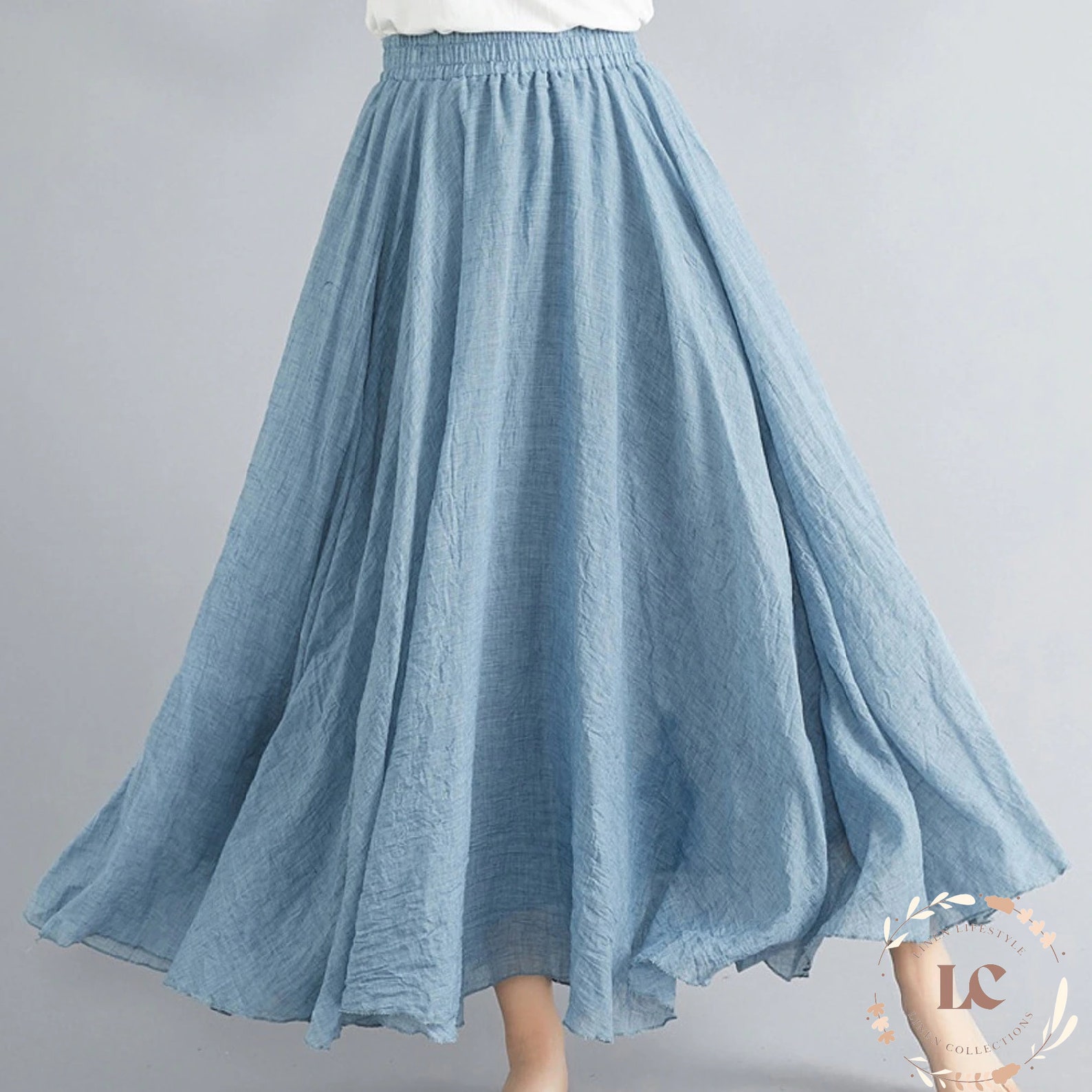 Soft Cotton Linen Maxi Skirt Pleated Linen Boho Long Skirt Etsy
