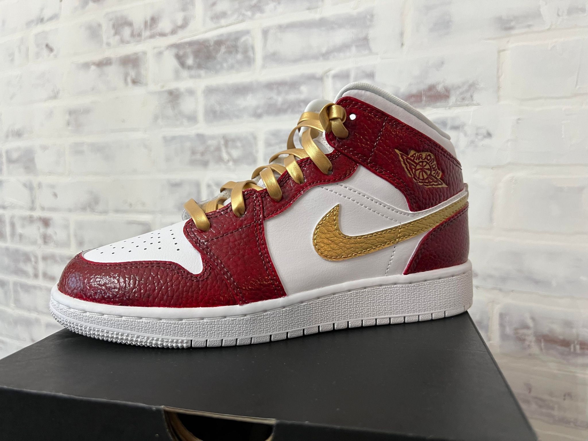 Custom Jordan Mid Garnet and Gold Painted FSU 49ers Custom Sneakers