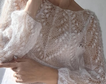 Mohair Wedding Sweater: Elegant White Bell Sleeve Knit