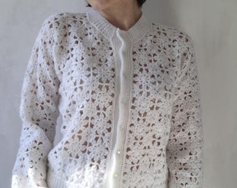 Handmade Floral Mohair Cardigan: Crocheted Wool Jacket