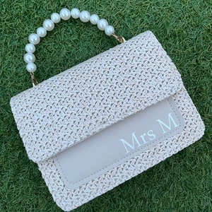 Personalised pearl bridal bag | Mrs Bag | Bride to Be | Bridal Shower Gift | Woven Bag | Pearl Clutch